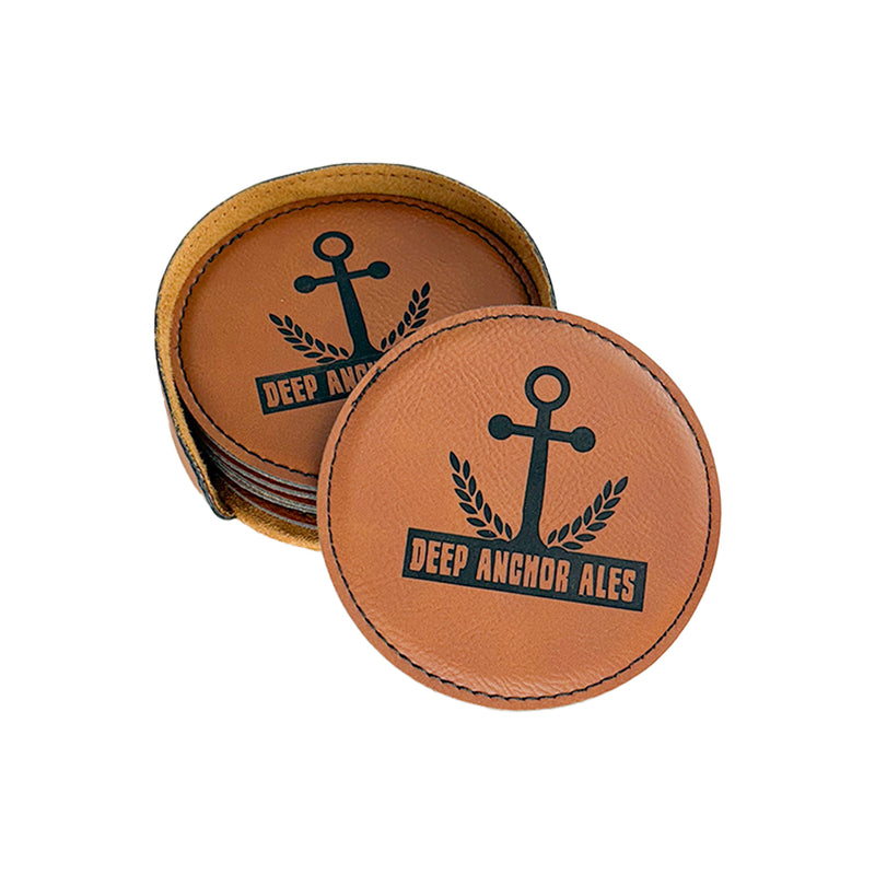 4" Round Leatherette Coaster - 6 Pack