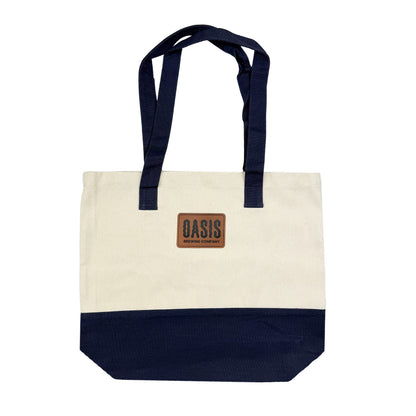Color-Block Cotton Tote w/ Leatherette Patch