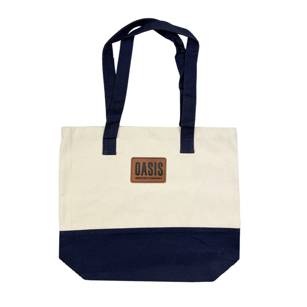 Color-Block Cotton Tote w/ Leatherette Patch
