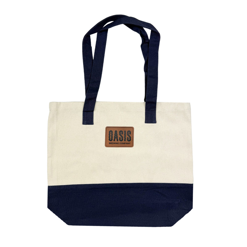 Color-Block Cotton Tote w/ Leatherette Patch