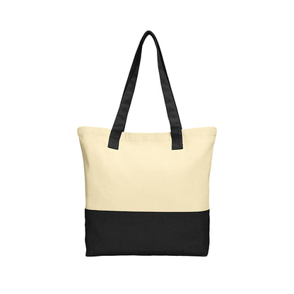 Color-Block Cotton Tote w/ Leatherette Patch